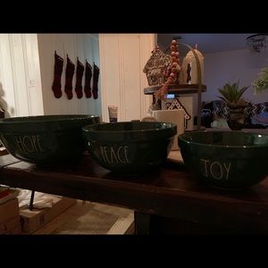 Rae Dunn green Christmas bowls